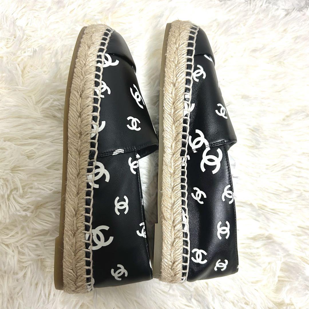 未使用保管品　CHANEL ココマーク　エスパドリーユ　黒　ラムスキン