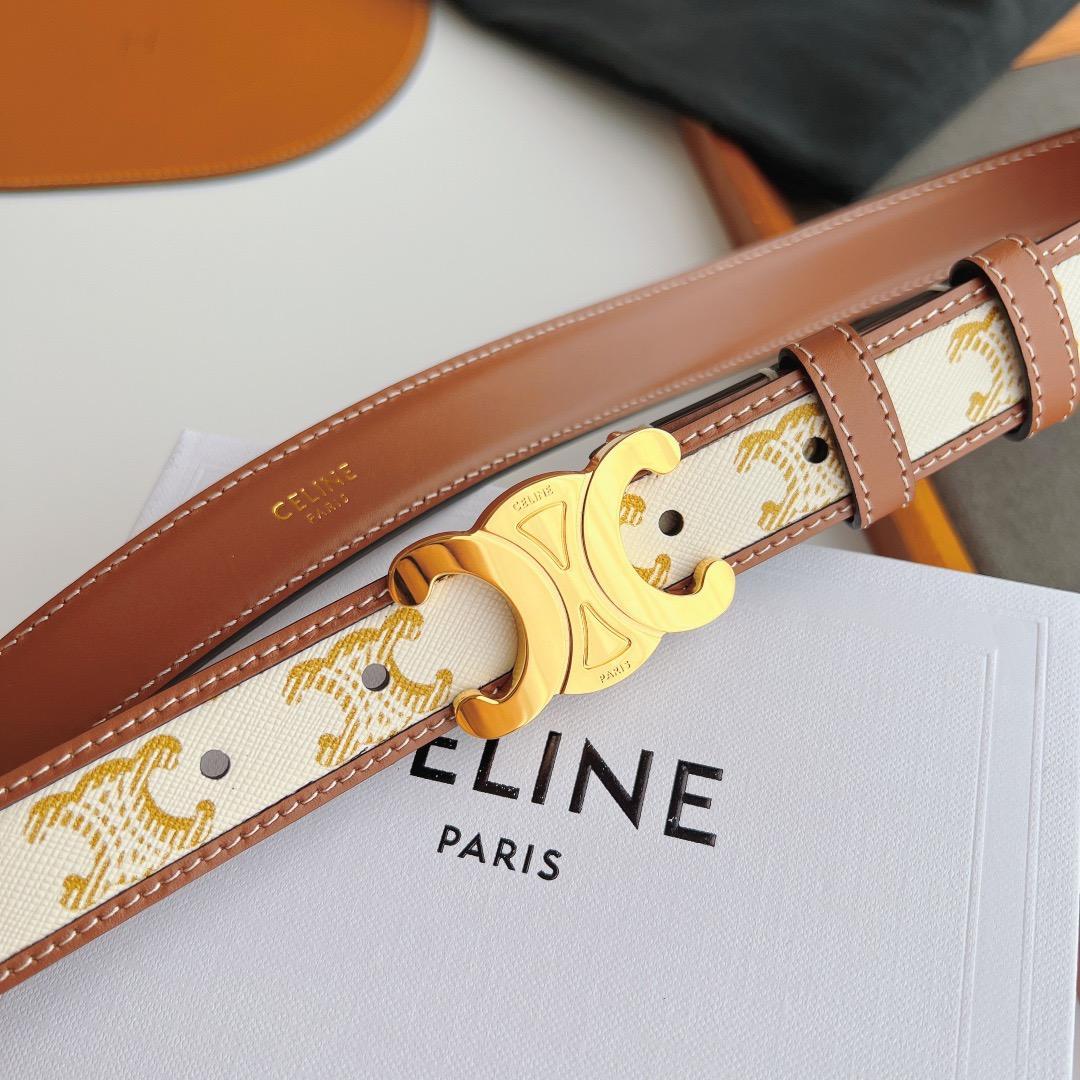 【極美品】CELINE 牛革です凱旋門でプリントベルトです2.5CM