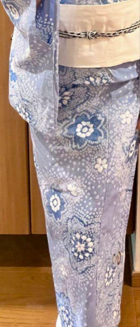 有松絞り　浴衣　桜模様　水色