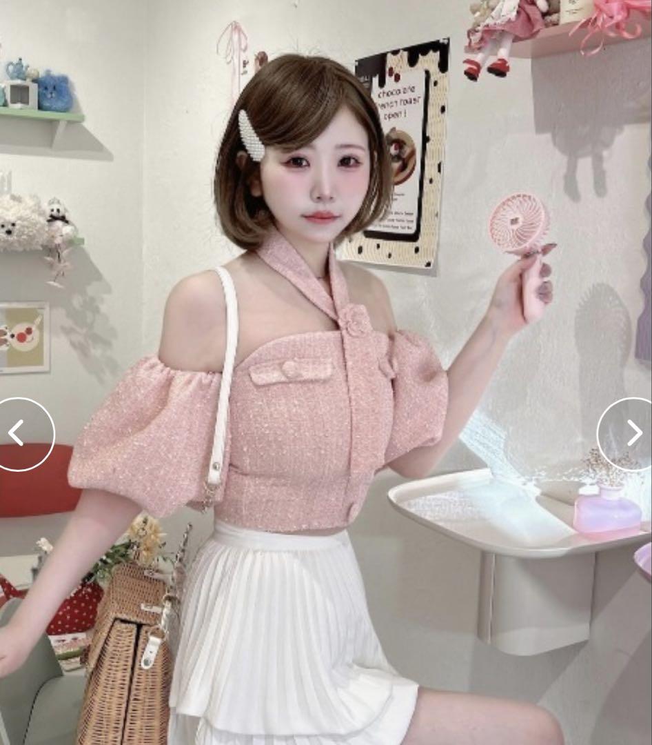 ダーリッチ darich ホルターネックオフショルツイードトップス