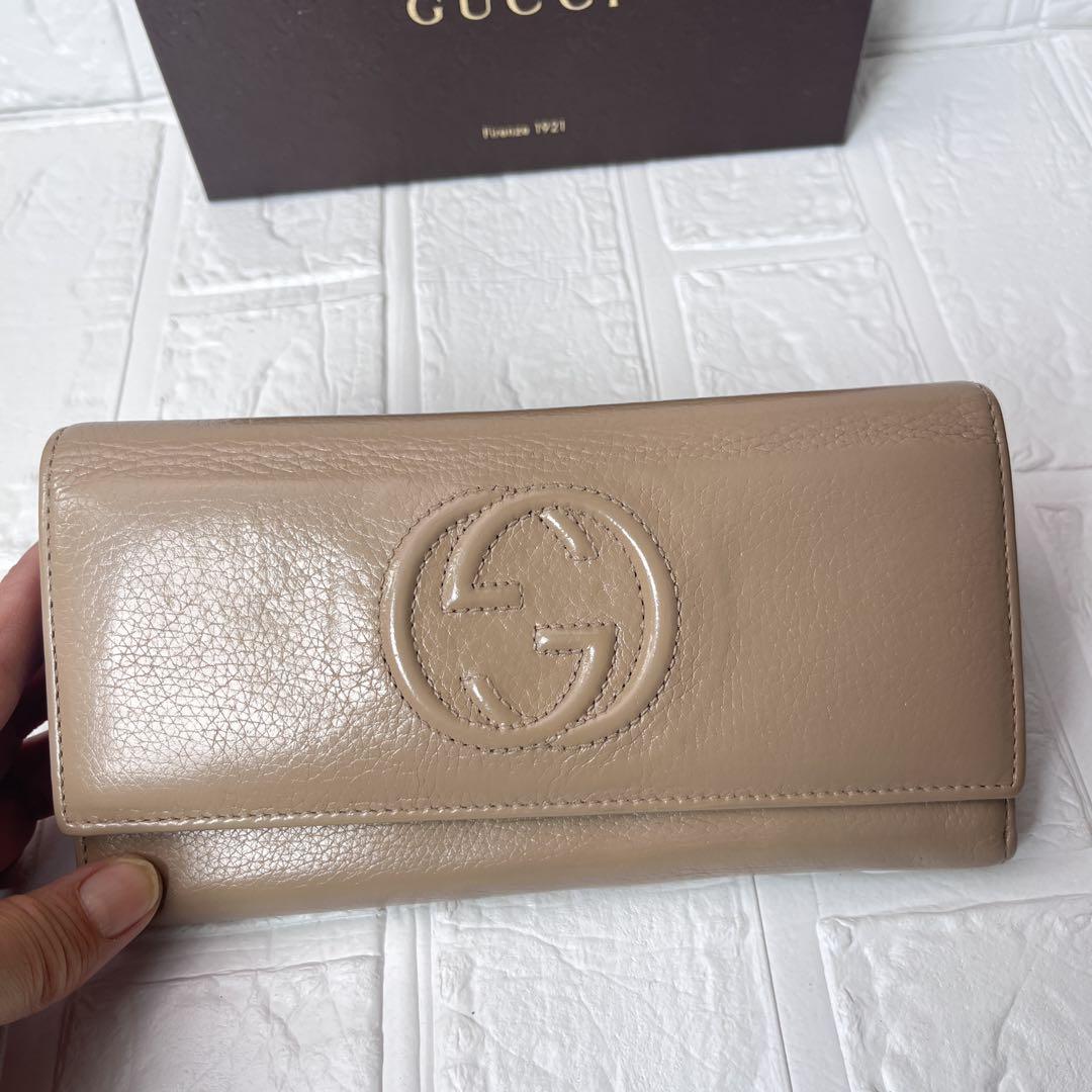 GUCCI✨長財布　ソーホー　シボレザー　GG グレージュ　メンズ　レディース