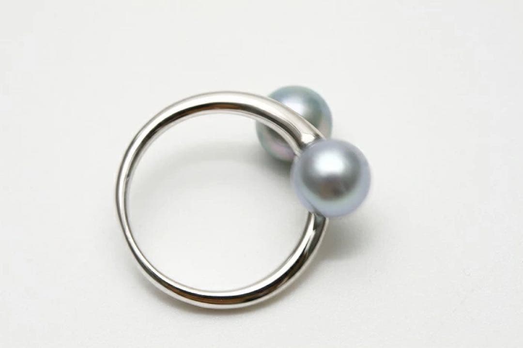 アコヤ真珠パールリング【指輪】2ヶ付7.5-8.0mmブルーグレーカラー