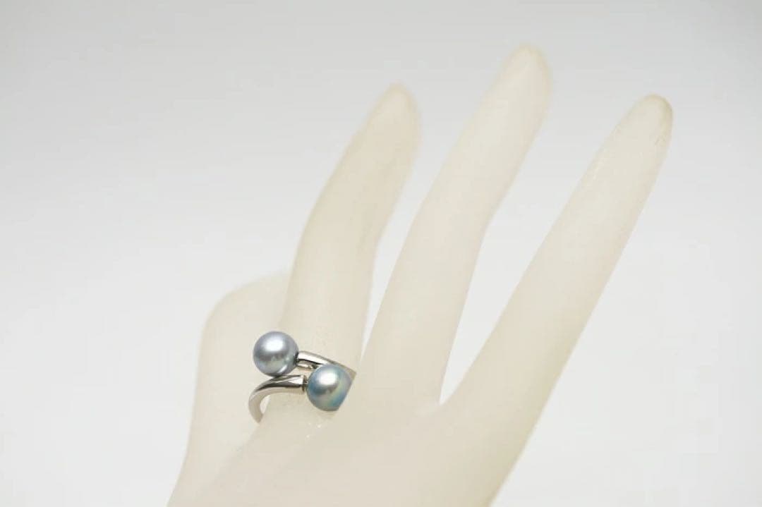 アコヤ真珠パールリング【指輪】2ヶ付7.5-8.0mmブルーグレーカラー