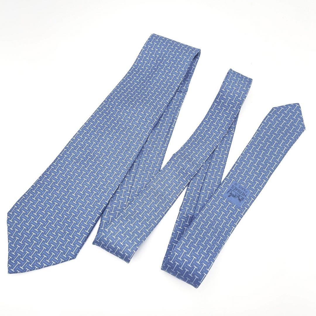 20-60代 人気ファッションブランド 美品】HERMESエルメス ネクタイ Hモチーフ シルク ライトブルー 小物