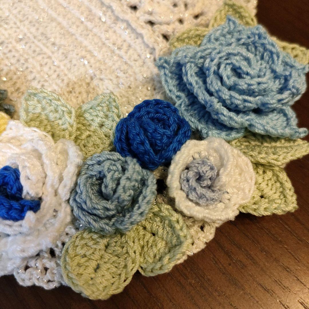 薔薇のお花モチーフ付きドイリー(パステルピンク系)ハンドメイド