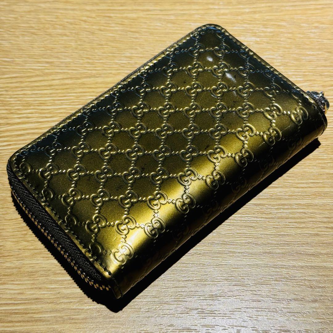 【希少】GUCCI グッチ コインケース モノグラム ゴールド パテントレザー
