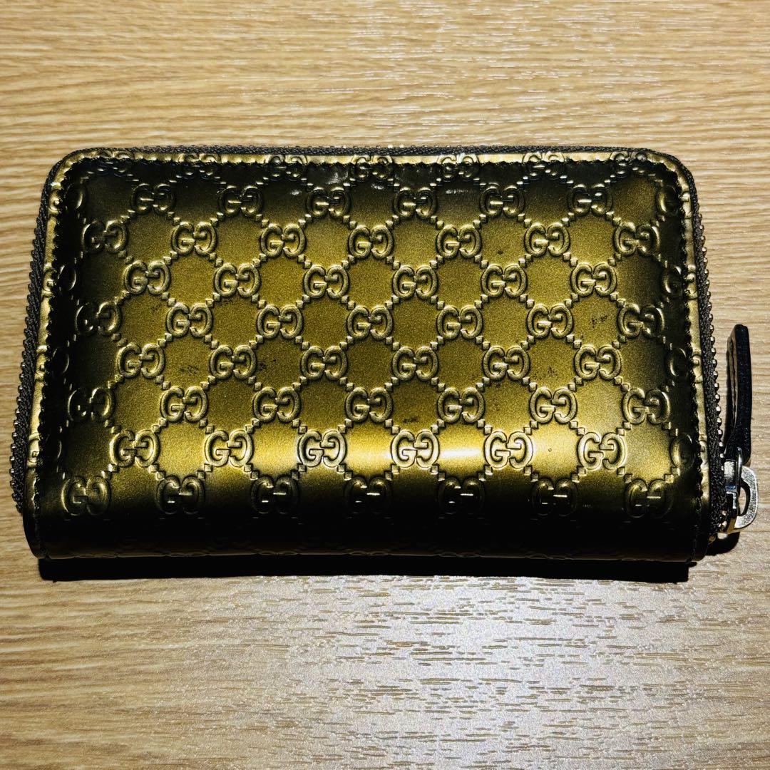 【希少】GUCCI グッチ コインケース モノグラム ゴールド パテントレザー