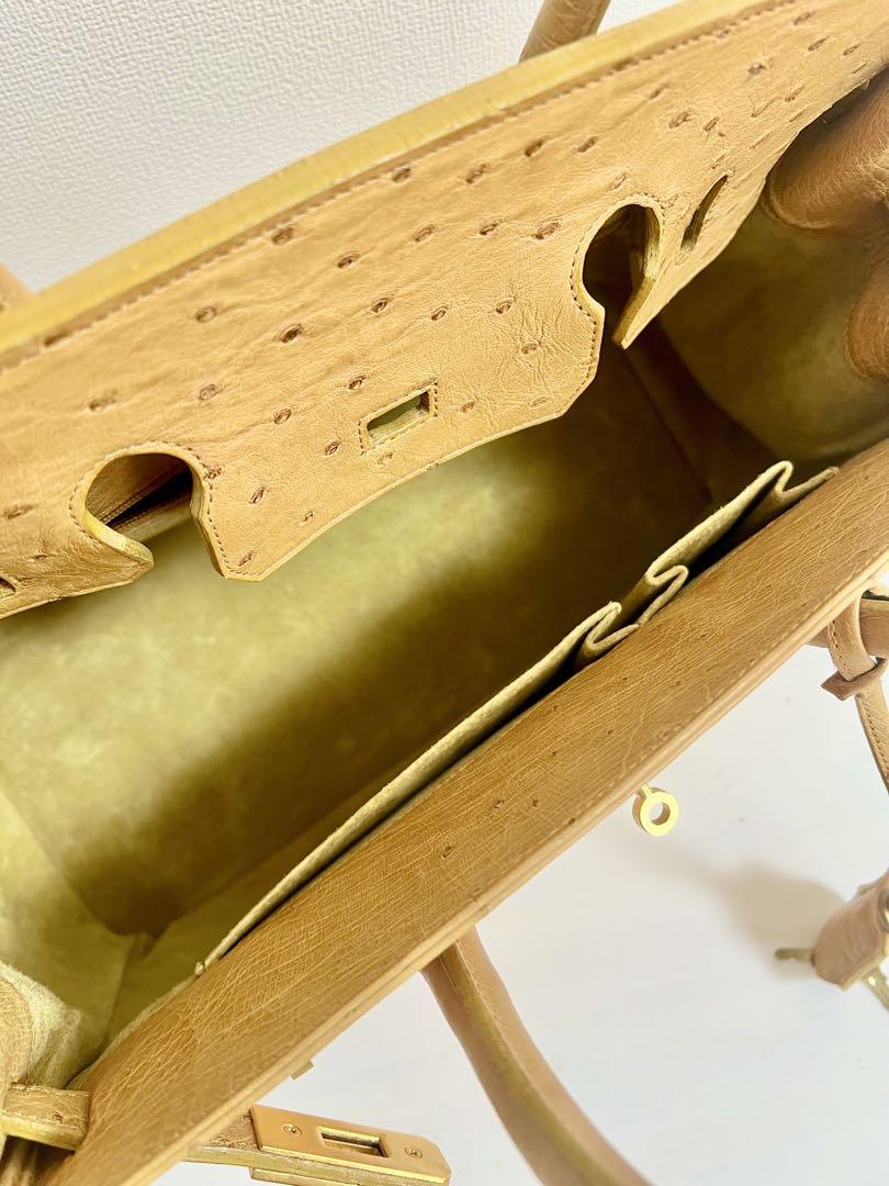 【美品】　オーストリッチ　JRA認定 エクセルヒューマン　ハンドバッグ　キャメル 未使用】エクセルヒューマン オーストリッチ バッグ eh