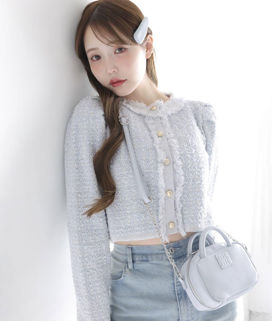 NICE CLAUP ツイードニットジャケット サックスブルー 6,999円