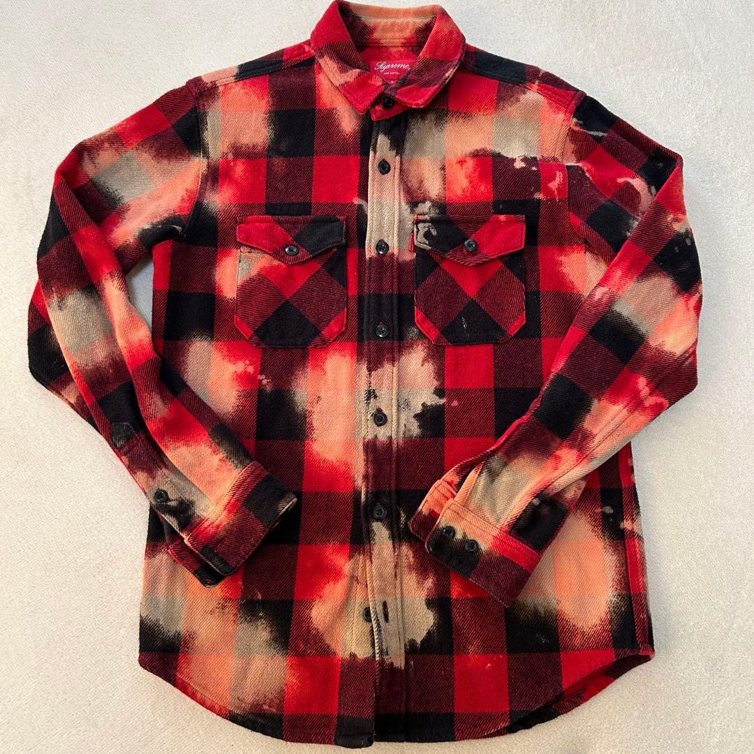 supreme 13AW ブリーチ加工 バッファローチェック ヘビー ネルシャツS SUPREME
