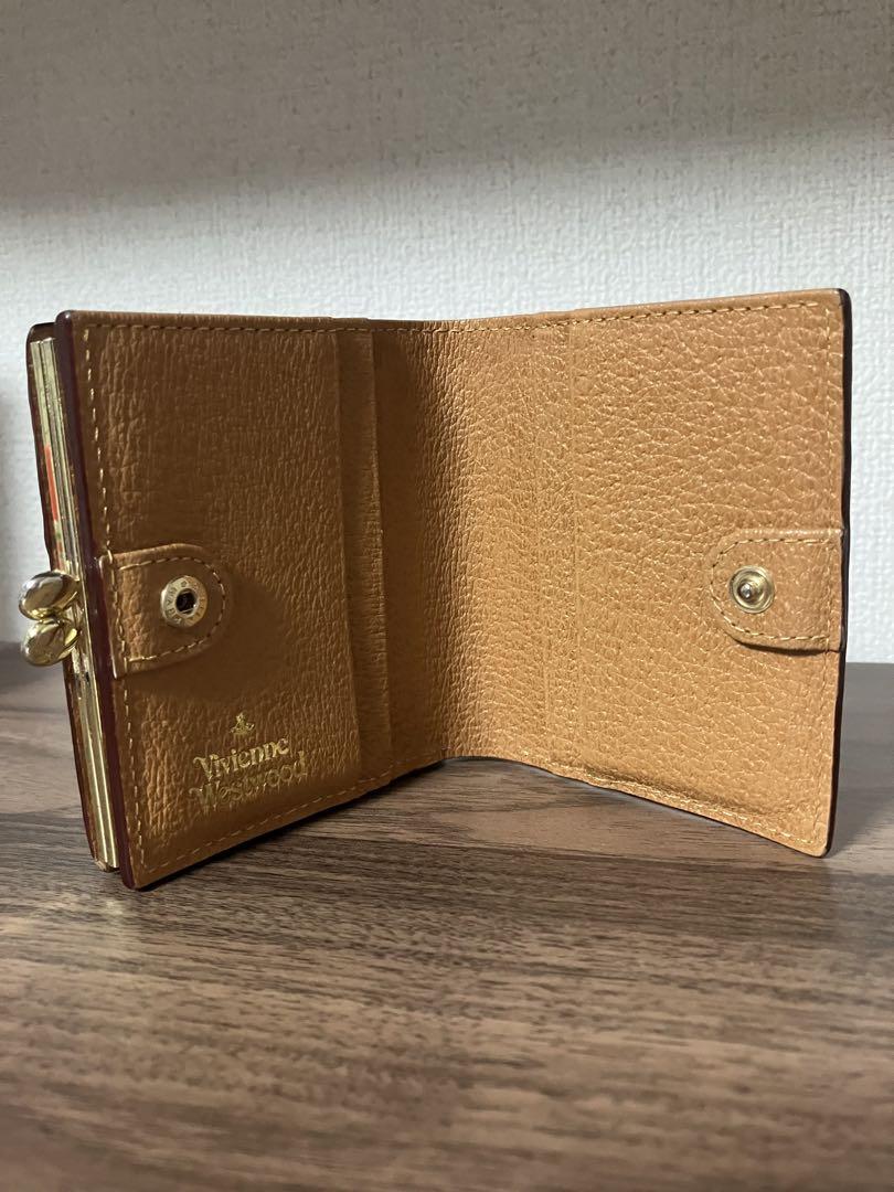 【綺麗】ヴィヴィアンウエストウッド財布　ブラウン　ベージュ　レザー二つ折り財布 Vivienne Westwood 二つ折り財布 ブラウン レザー