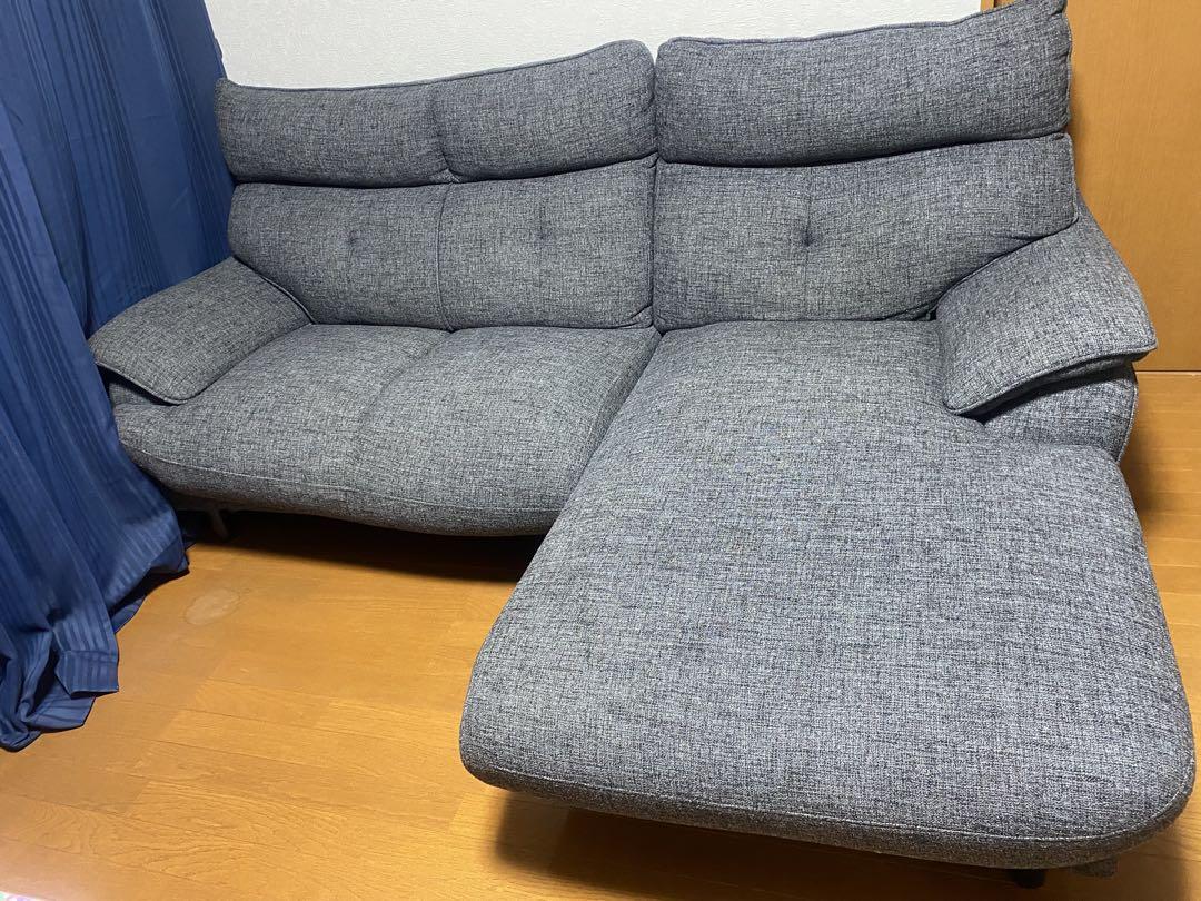 カウチソファ　L型ソファ　グレー