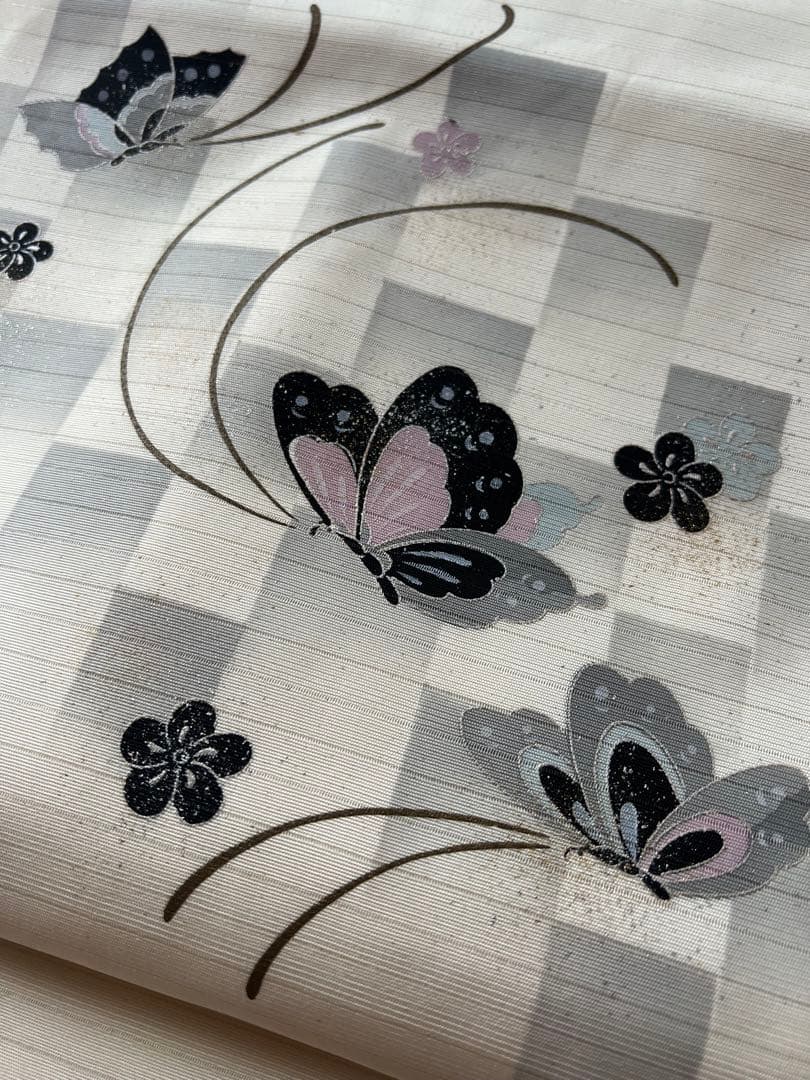 絽塩瀬　名古屋帯　蝶々