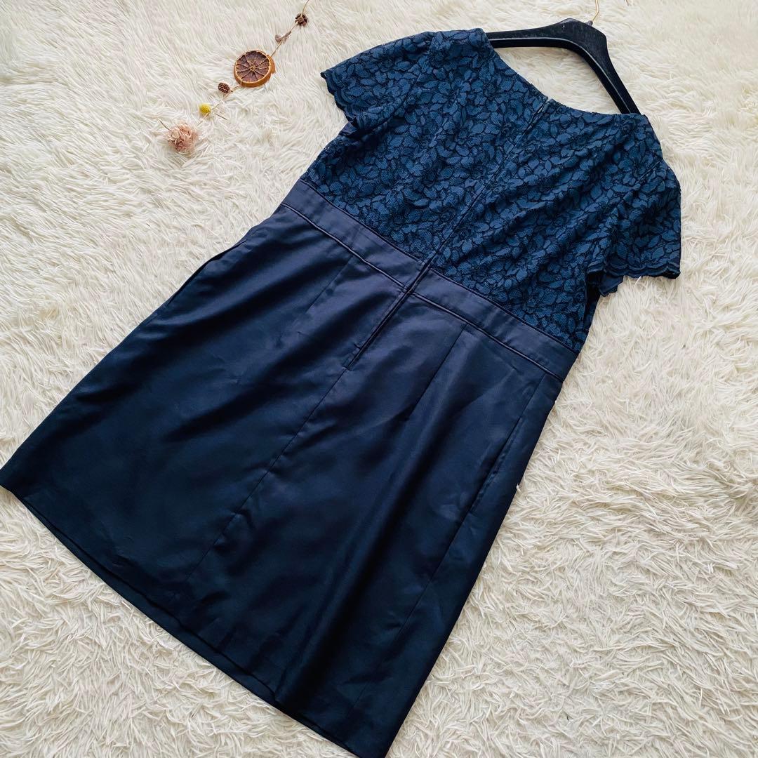 美品 23区 希少 サイズ48 花柄レース ドッキングワンピース 手洗い可◎