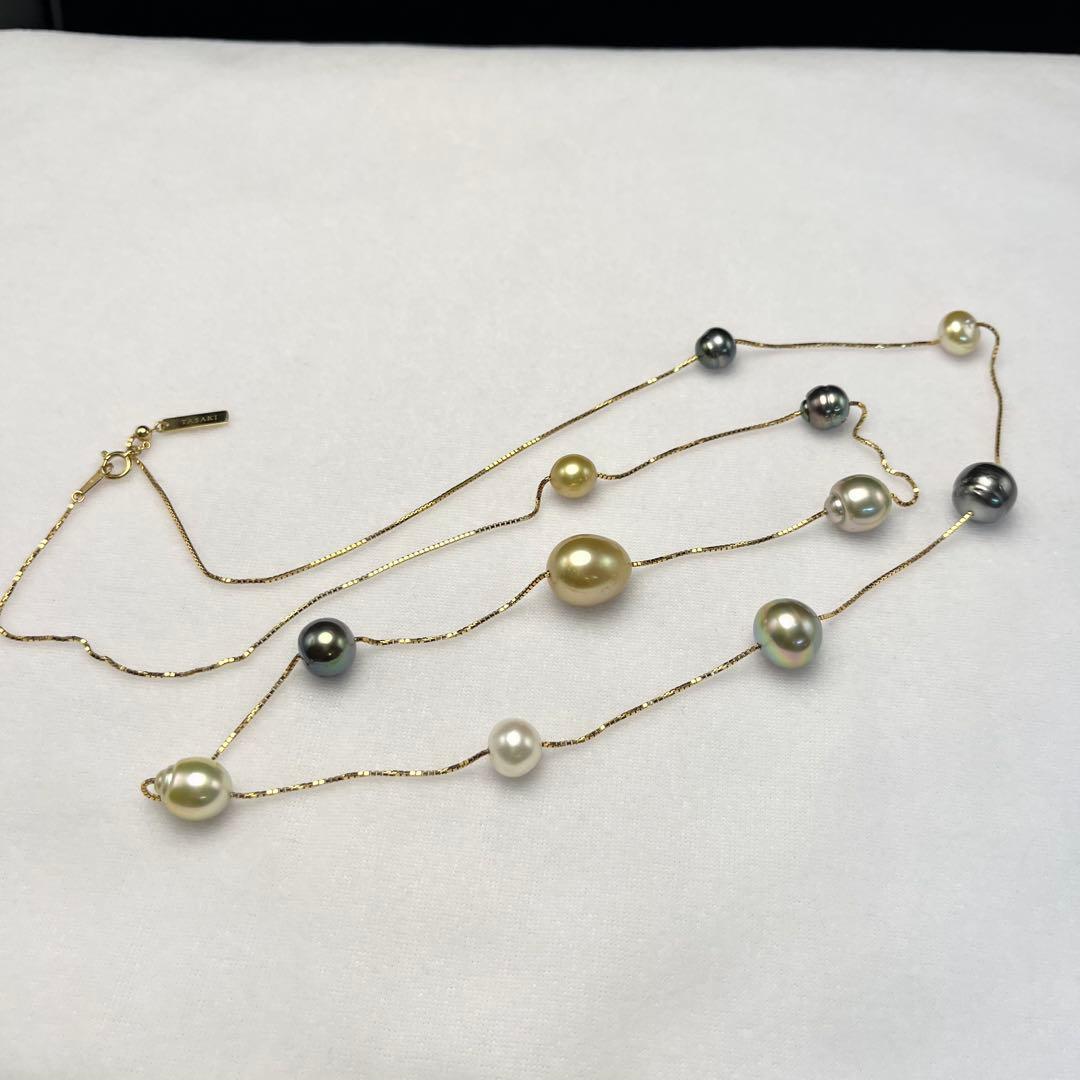 タサキ 南洋真珠 マルチカラー パール ネックレス 8.0-12.0mm K18