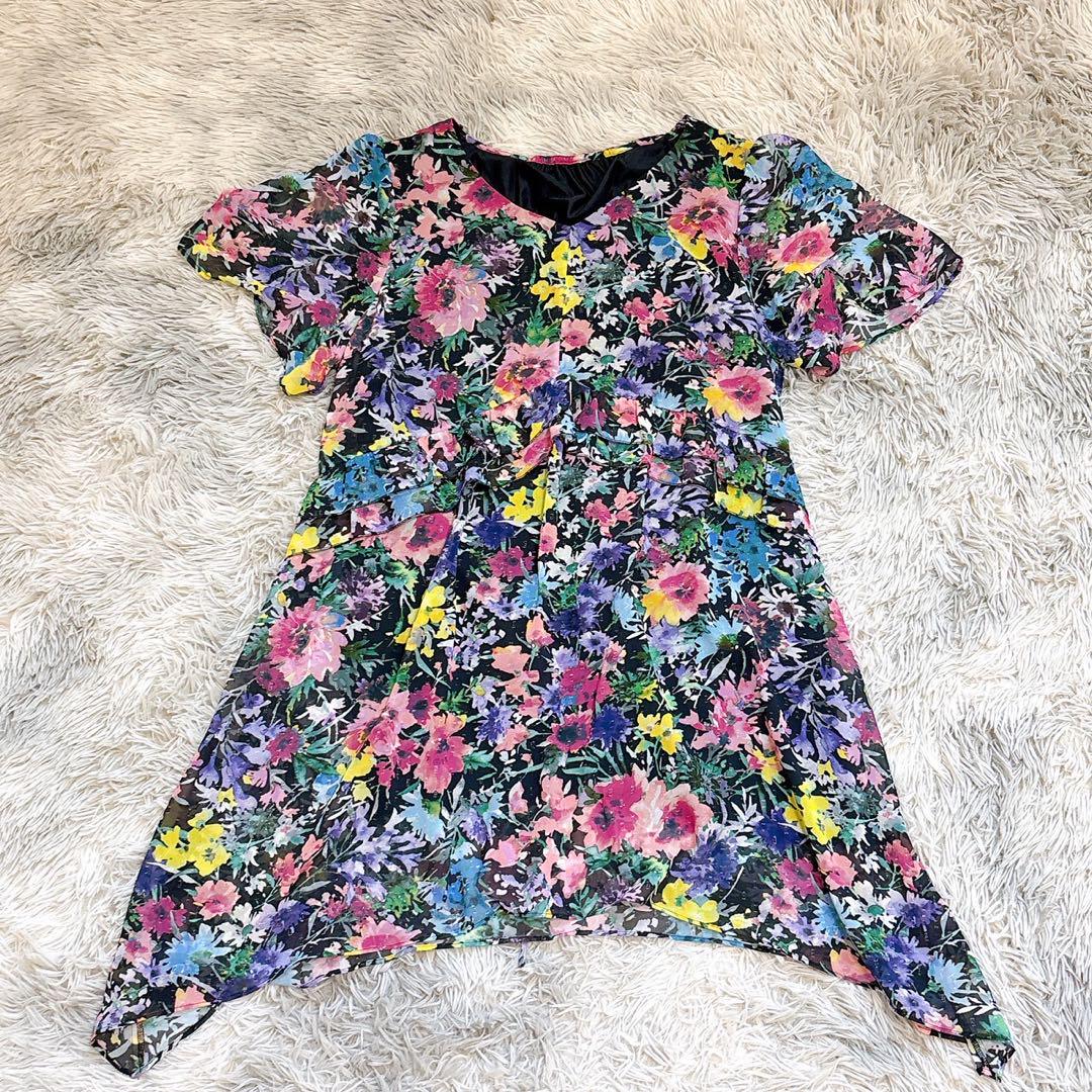 ローズティアラ レディース トップス チュニック 半袖 XL 花柄 総柄