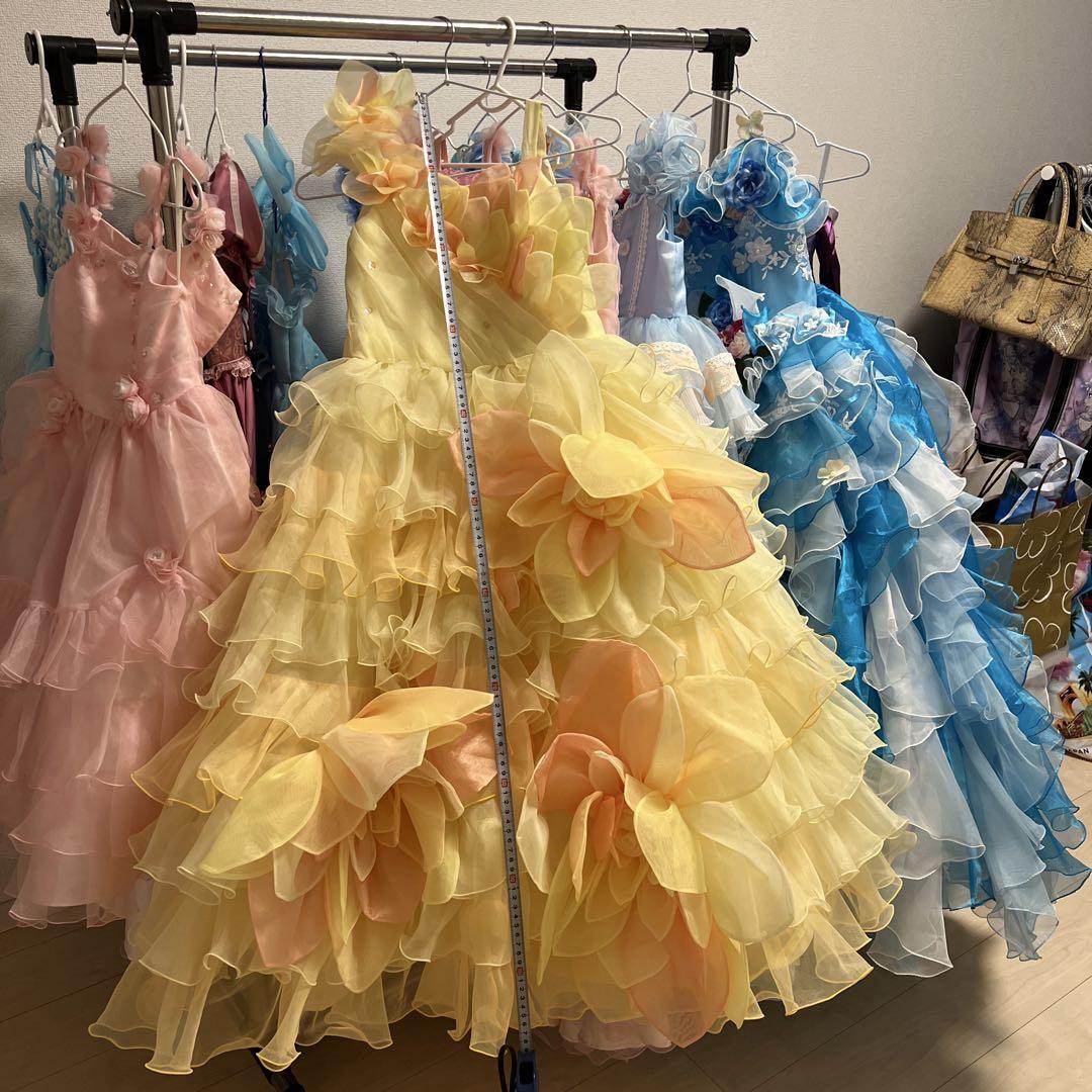 高級　フラワー　イエロー　ロングドレス　フラワーガール　子供　キッズ　プリンセス
