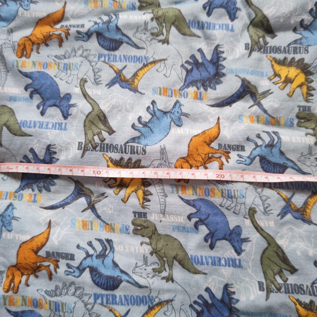 ダブルガーゼ　はぎれ　恐竜　ダイナソー　ティラノ　プテラノドン　ブラキオ　水色