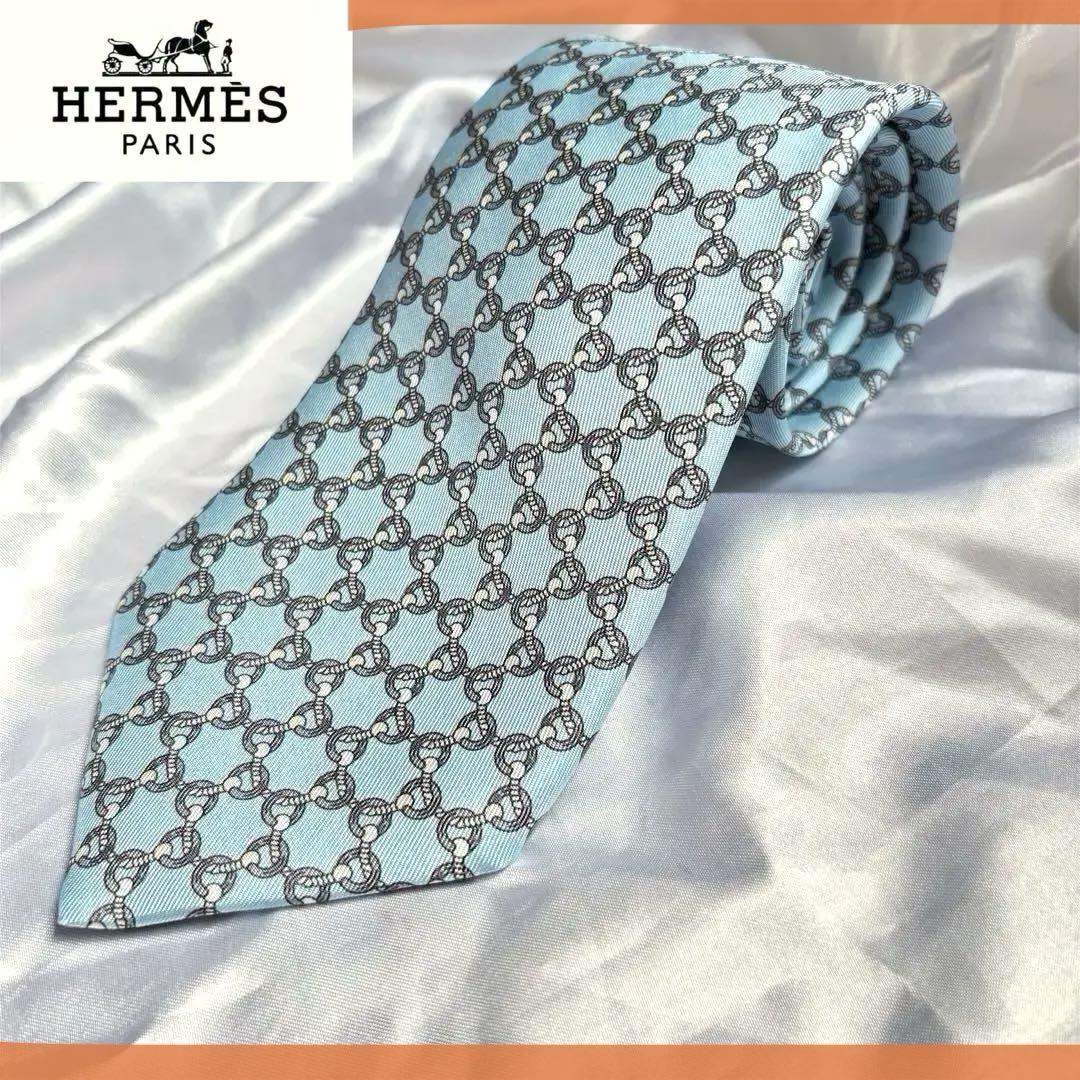 エルメスH柄入り 水色 メンズ ネクタイ HERMES – 銀蔵オンライン