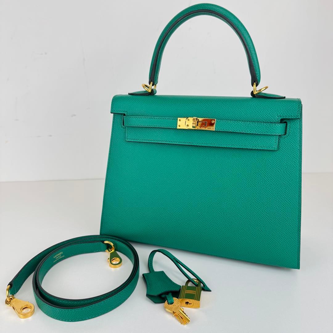 美品　HERMES エルメス　ケリー25 ヴェールジェイド　ゴールド金具　U刻