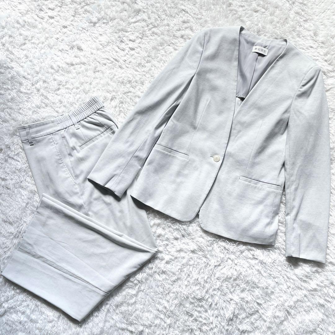 PLST プラステ ノーカラー セットアップ スーツ グレー 1B M 極美品