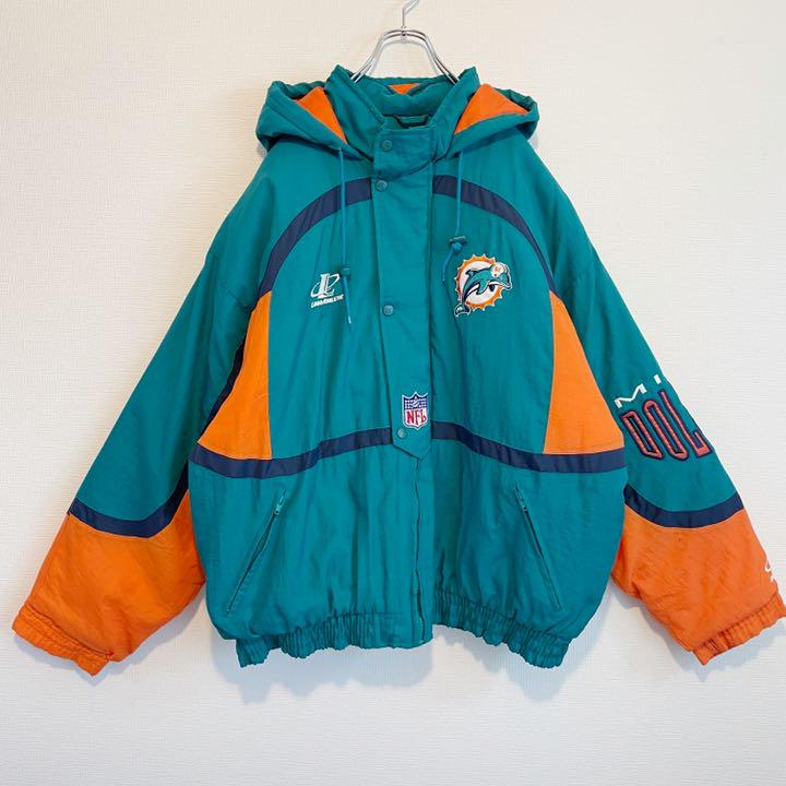 数量限定定番⇓ マイアミドルフィンズ 90sXL 古着 CJABj-m54661554159 中綿ナイロンジャケット 刺繍ビッグロゴ 新作特価