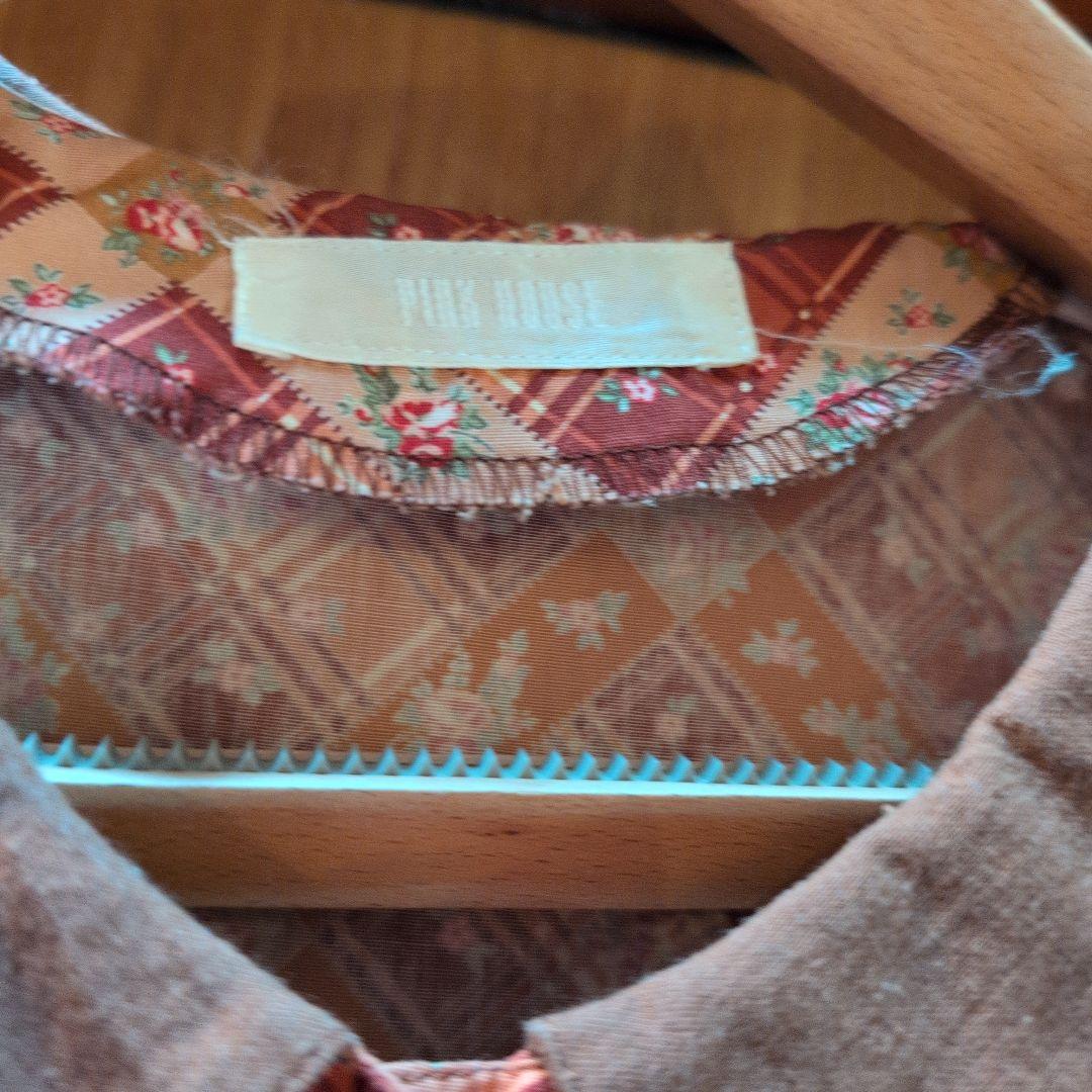 ピンクハウス 格子柄✕小花柄裾に別布パッチワーク風ワンピースM・PINK