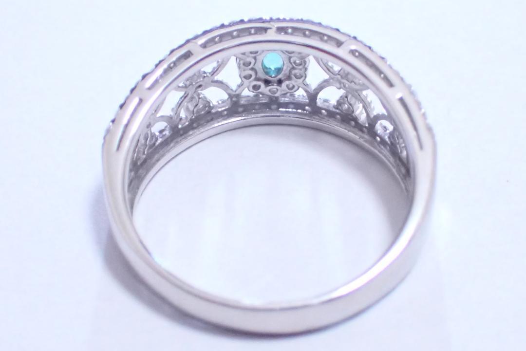 パライバトルマリン　0.094ct　指輪　ダイヤ0.56ct　15.5号
