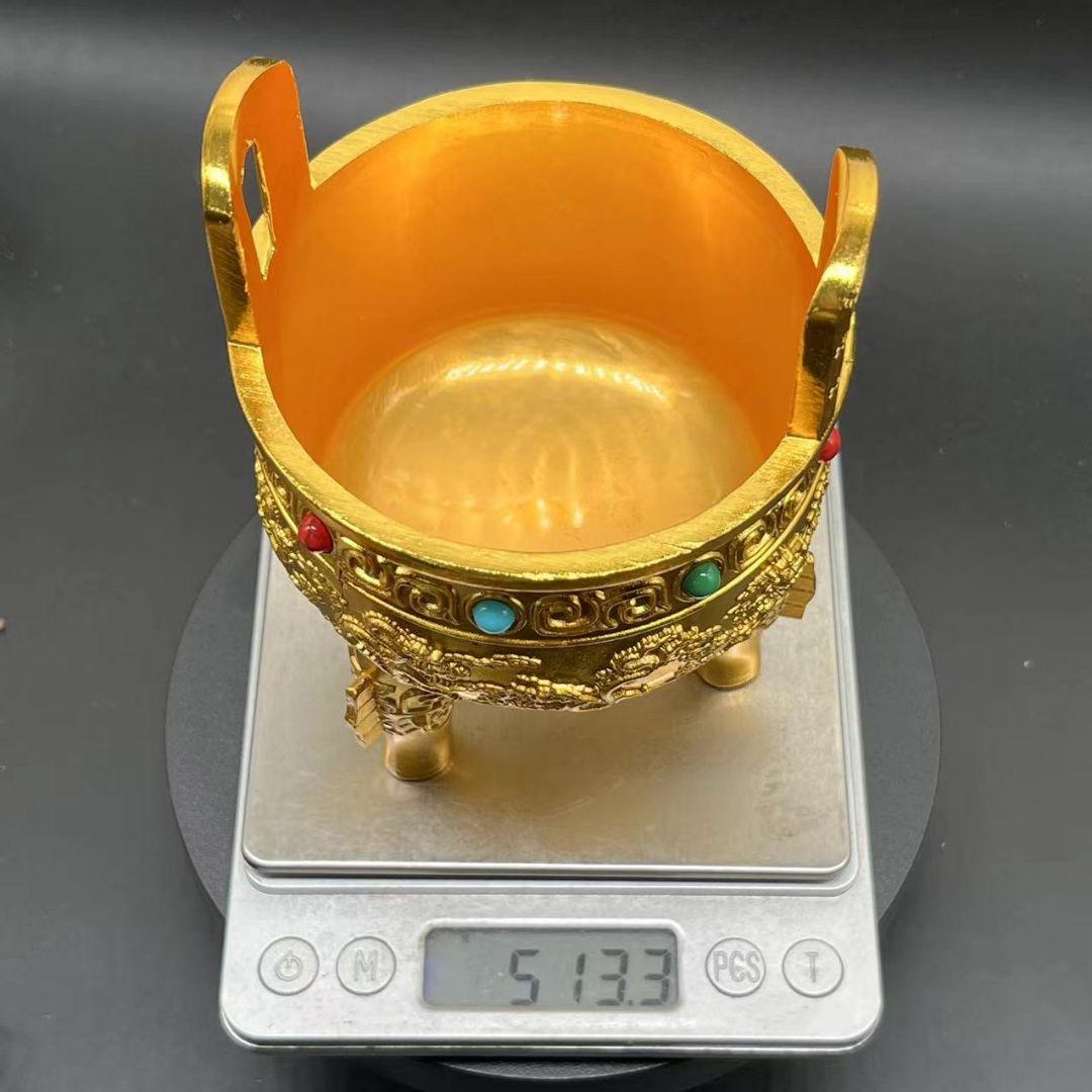 九龍宝石三足鼎 三足香炉 銅製 装飾品 工芸品 美術品 置物