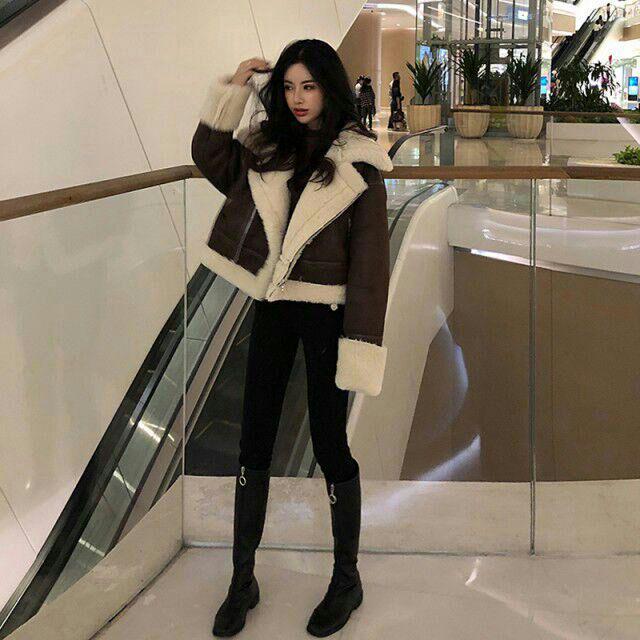 韓国のファッションレディースシープスキンコート大人かわいい冬