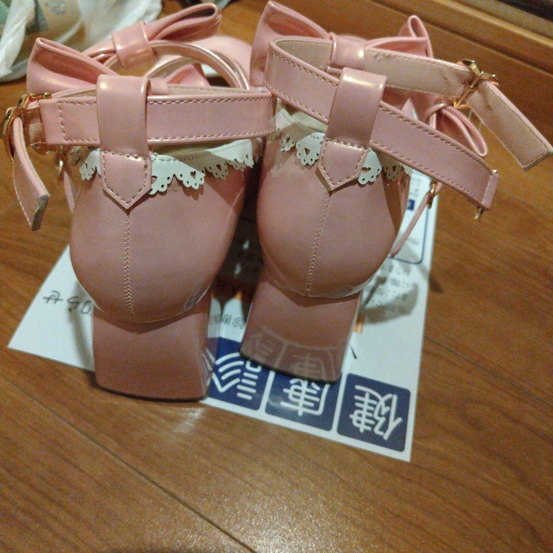 axes kawaii リボン付きピンクハイヒールパンプス