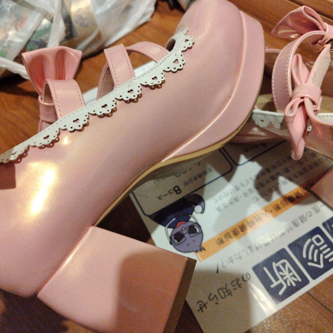 axes kawaii リボン付きピンクハイヒールパンプス