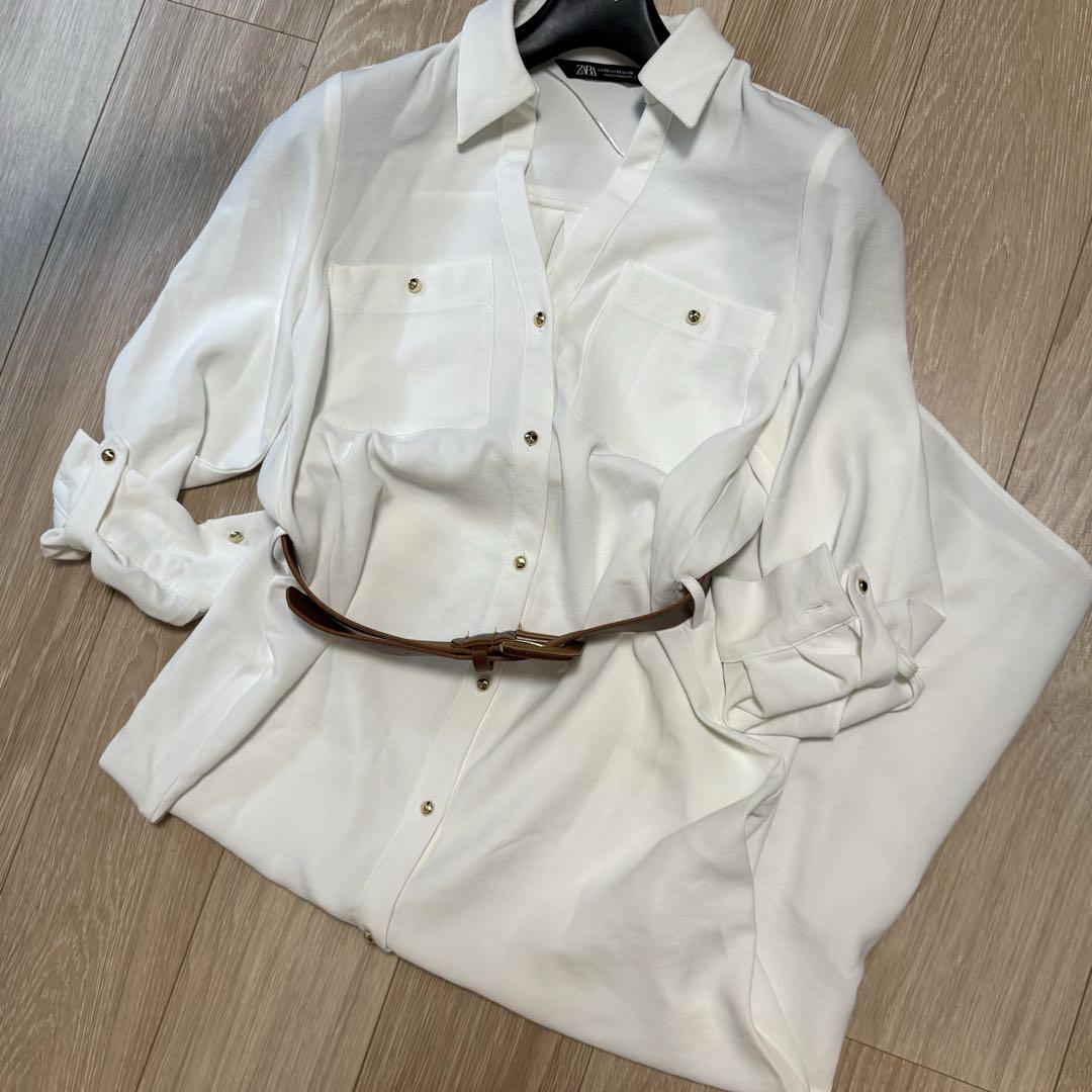 ZARA マキシ丈 ベルト付きシャツワンピース
