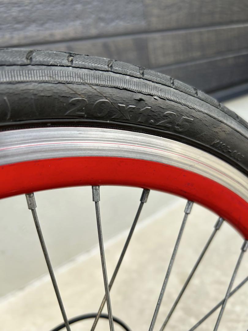 ミニベロ 自転車 マットブラック赤ハンドル整備済