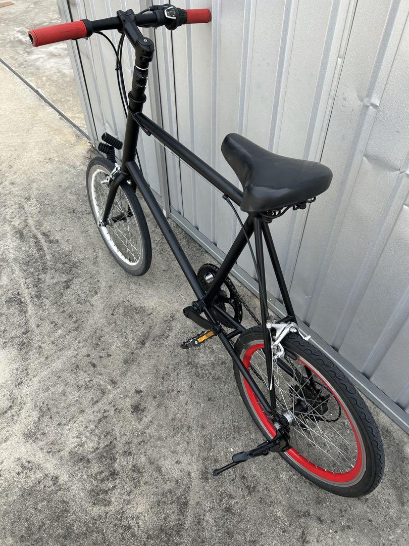 ミニベロ 自転車 マットブラック赤ハンドル整備済