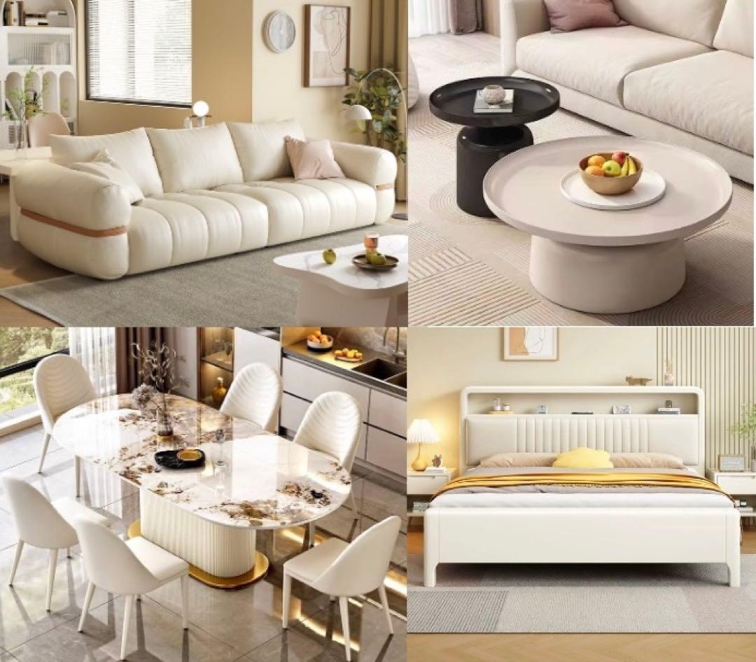 家具フルセット（ダイニングセット＋ソファ＋ベッド&マットレス＋コーヒーテーブル）