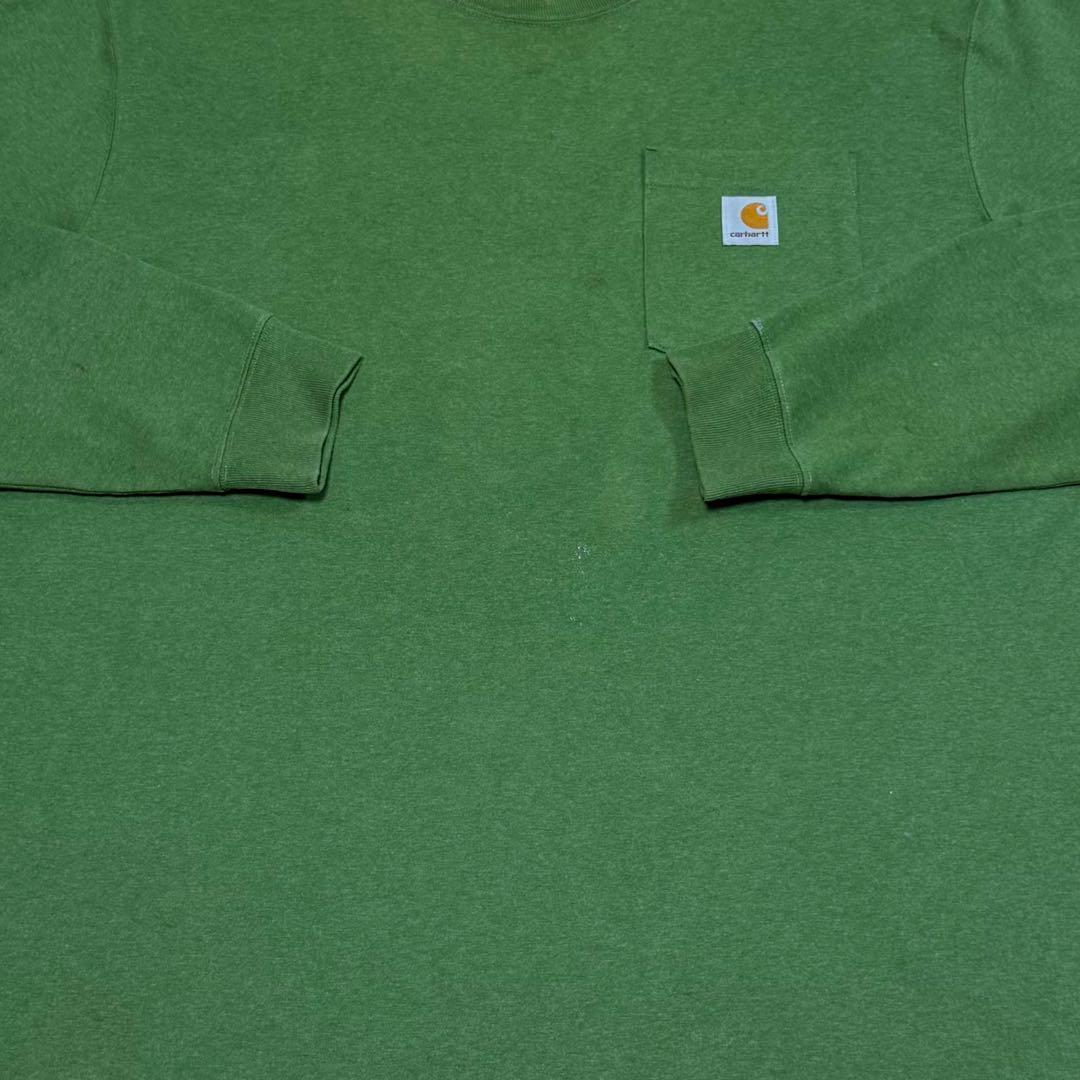 カーハート　ロンT　長袖カットソー　グリーン　ビッグシルエット　胸ポケット　XL