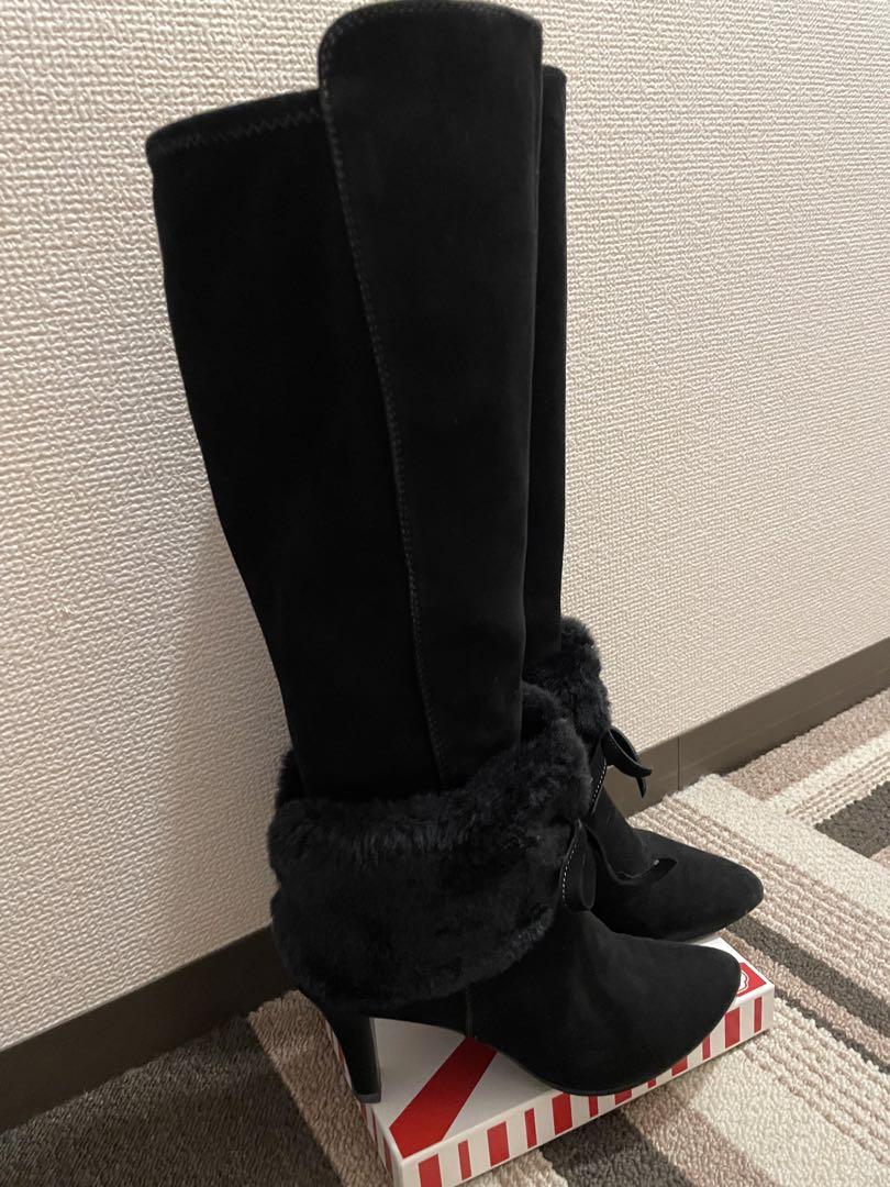 銀座かねまつ　スウェード　ロングブーツ　ファー付き