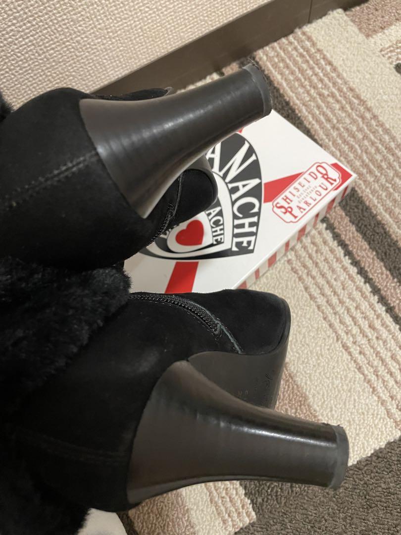 銀座かねまつ　スウェード　ロングブーツ　ファー付き