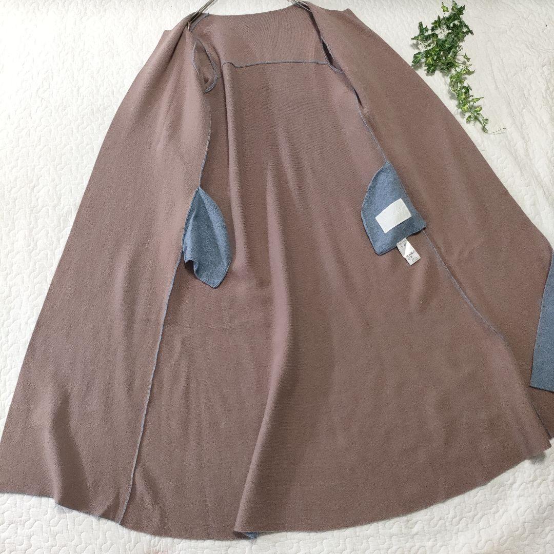 美品✨マイラン　カシミヤ96％　ノーカラーロングニットコート　ライトブルー