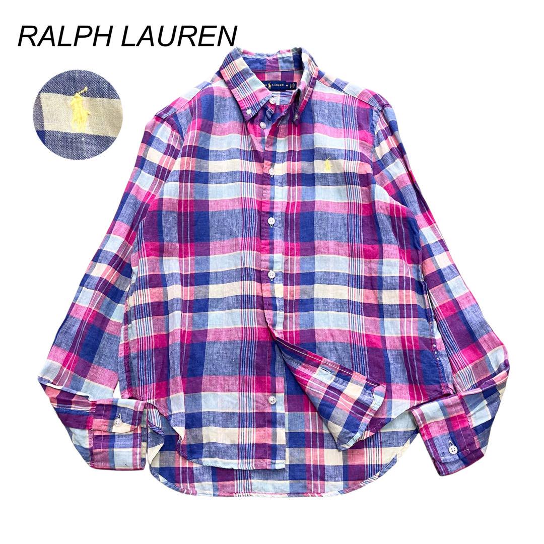 RALPH LAUREN マドラスチェックリネン100%シャツ 長袖 ポニー刺繍