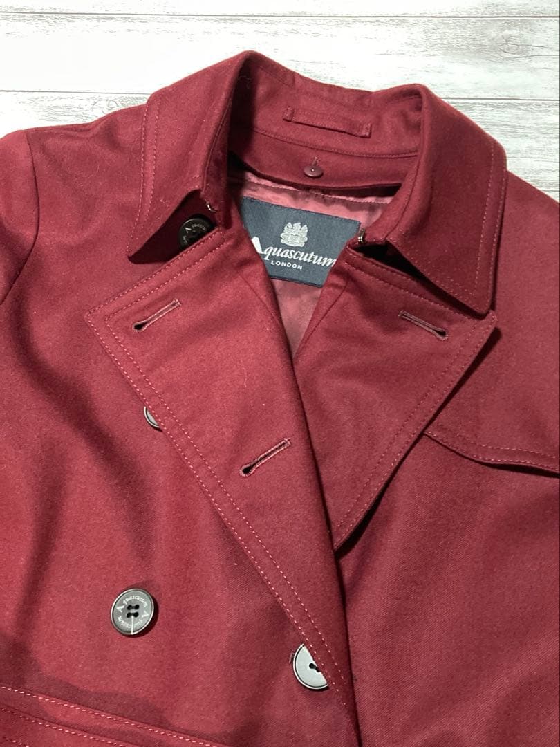 アクアスキュータム トレンチコート ウール ロロピアーナ ボルドー