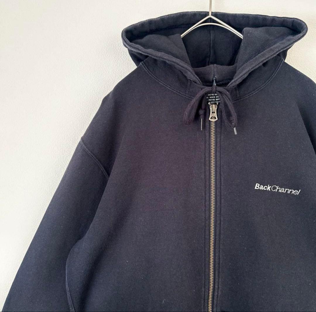【トレンド】Back channel ジップパーカー 刺繍 ロゴプリント 黒 L 【トレンド】Back channel ジップパーカー 刺繍 ロゴプリント 黒 L