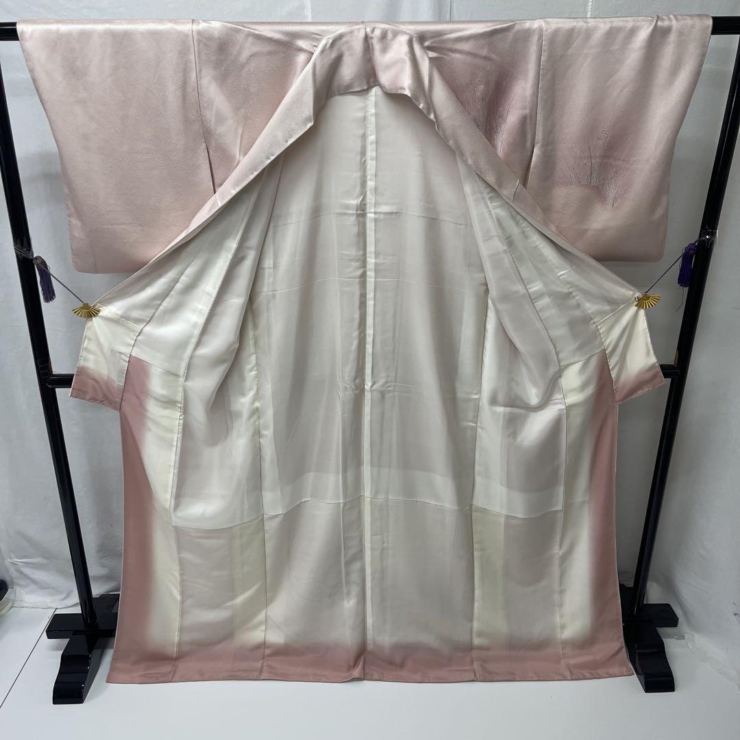 付下げ 金彩 蛇籠 薄文様 正絹 灰桜色(和色辞典) k286