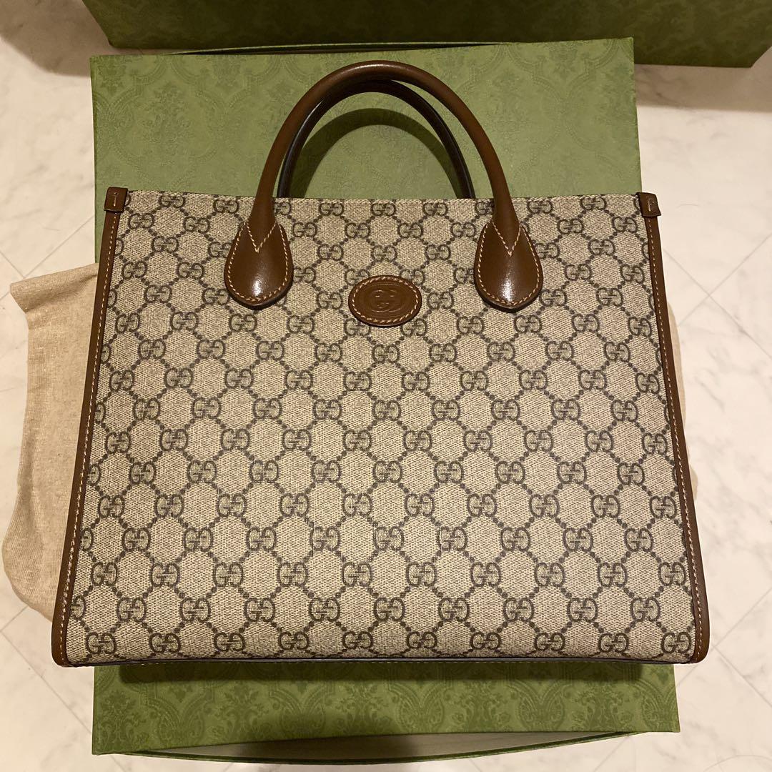 GUCCI グッチ インターロッキング G付き スモールトートバッグ ブラウン