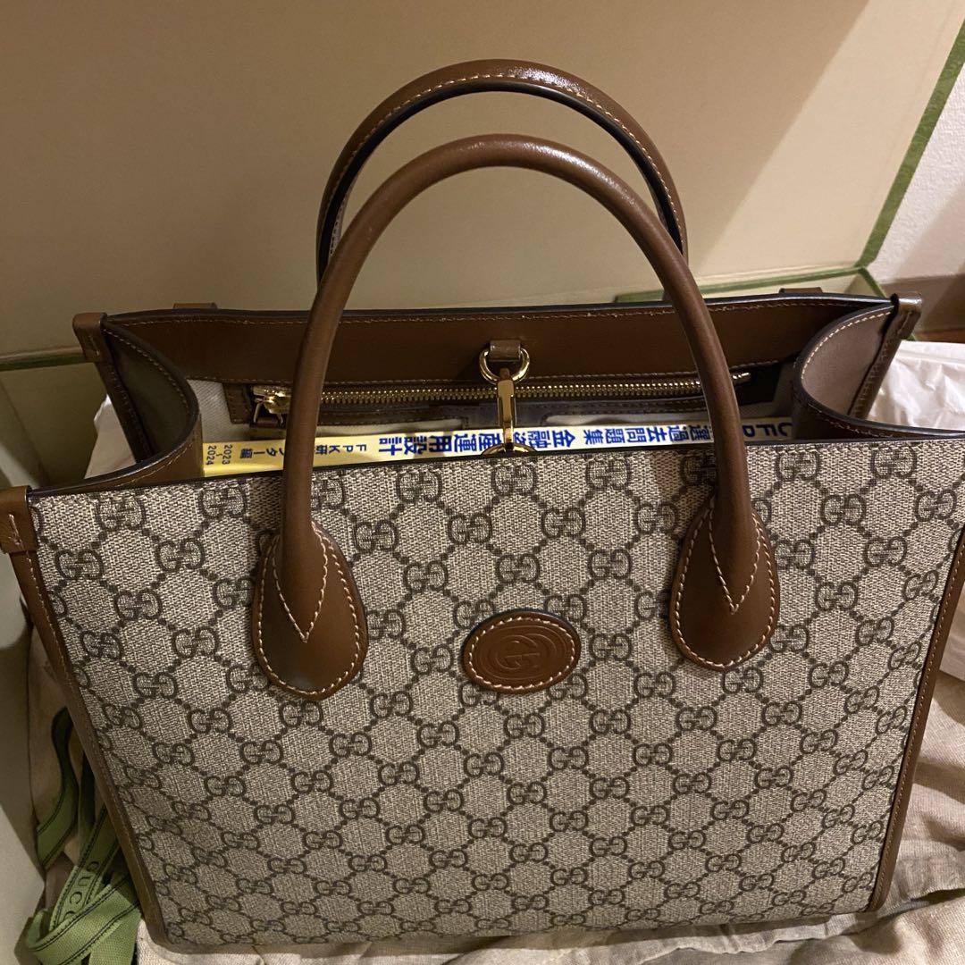 GUCCI グッチ インターロッキング G付き スモールトートバッグ ブラウン