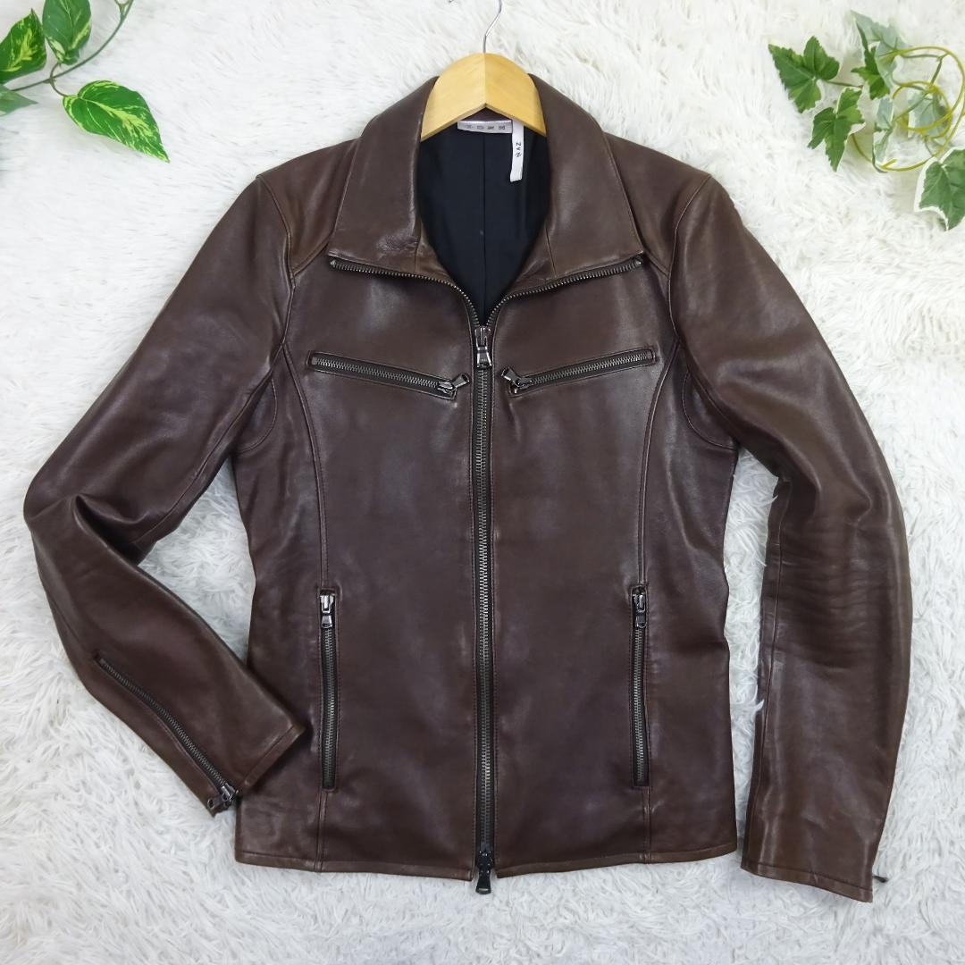 美品　ジュンハシモト　ラムレザー　羊革　シングルライダース　レザージャケット　M