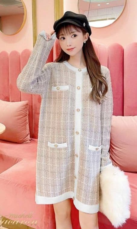 ミシェルマカロン ツイード ニット ワンピース XSXS(SS)・michellMacaron