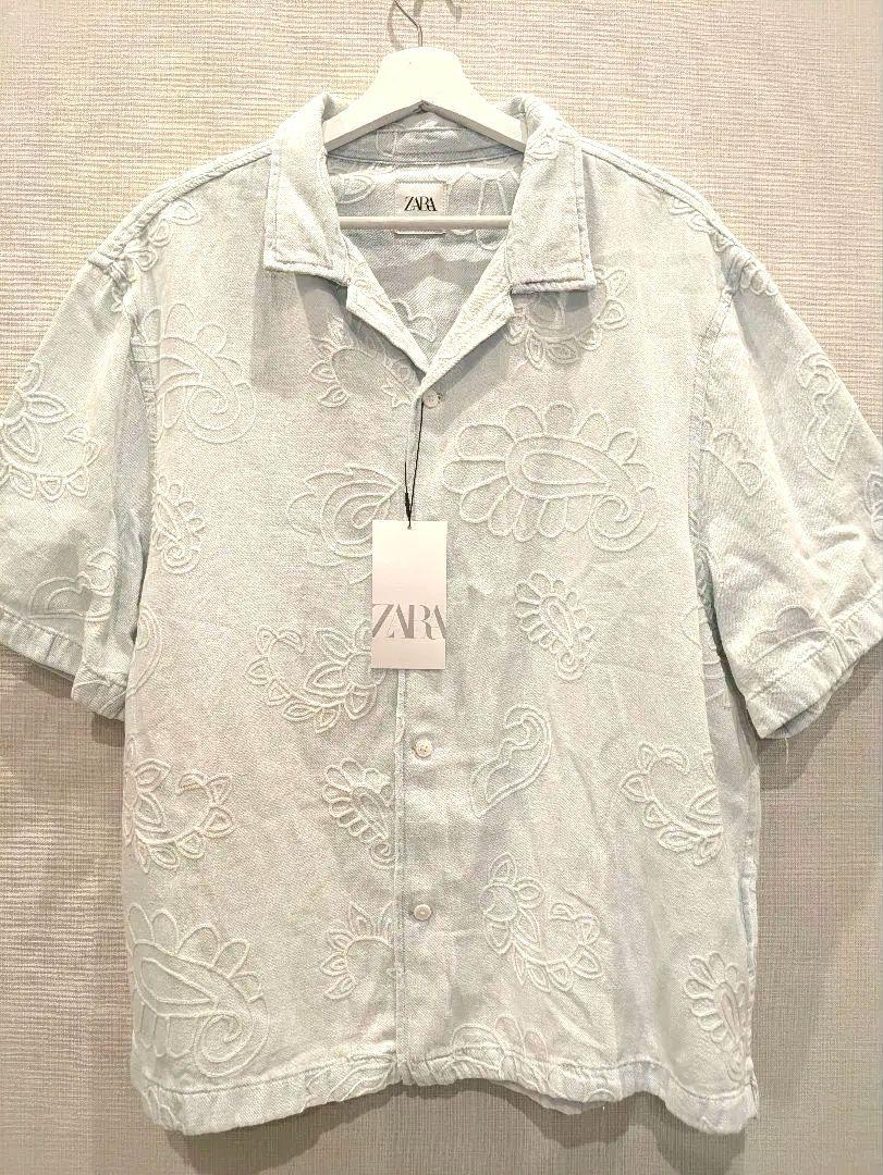 刺繍入り半袖シャツ XL ライトブルー