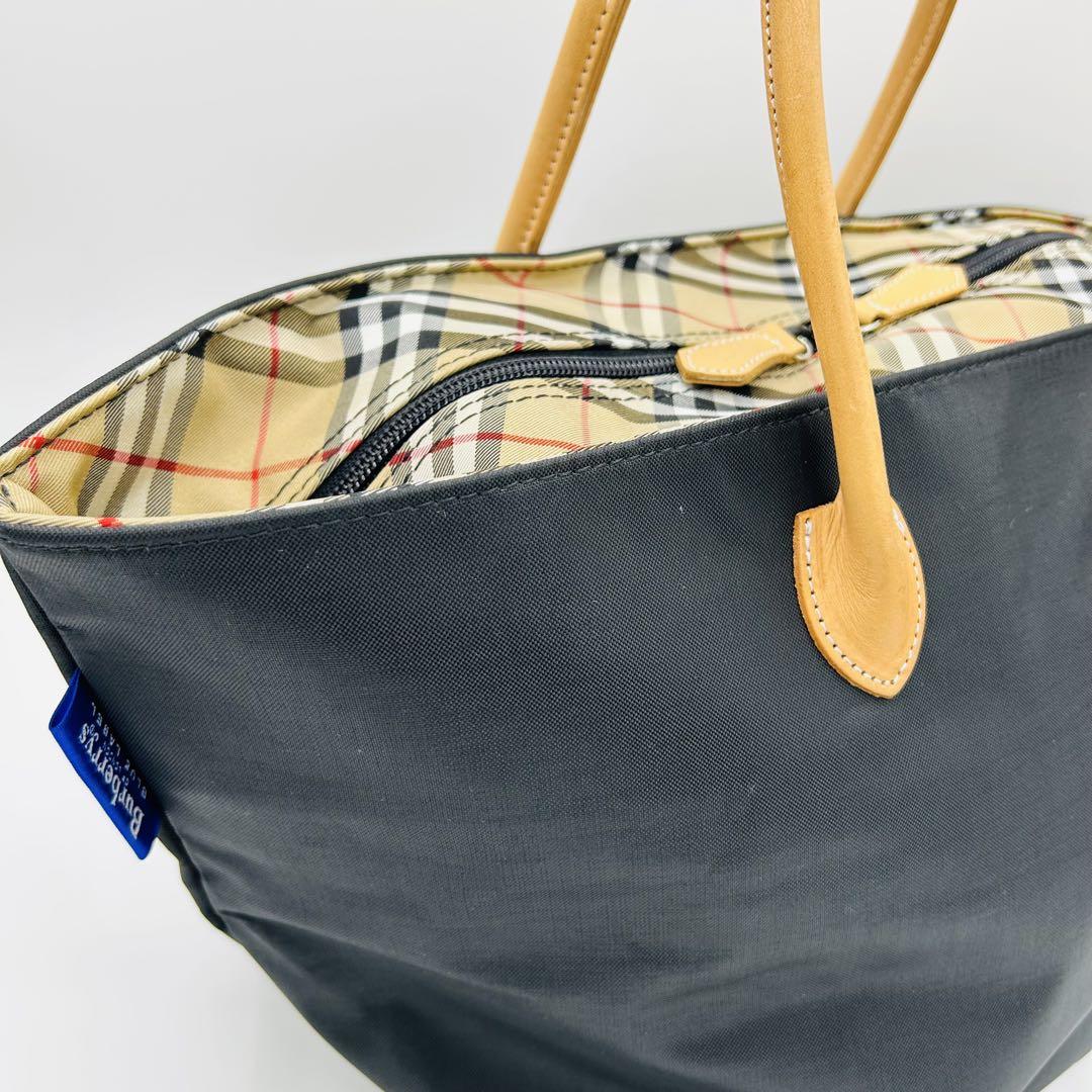 burberrys　bluelabel　ナイロンバッグ 　レザー　ノバチェック